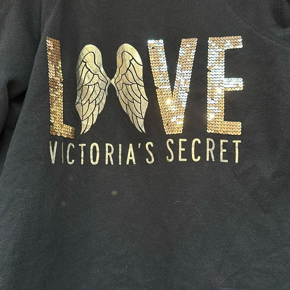 Victoria’s Secret Black Bling Love Angel Tunic Hooded Sweater Size Medium - Picture 2 of 9